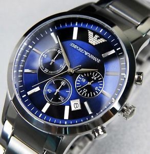 silver and blue armani watch