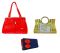 Estoss Set Of 3 Handbag Combo - 1 Red Formal Handbag, 1 Golden Party Clutch Purse & 1 Blue Denim Clutch Purse- Hcmb1027