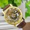 New Mens Open Classic Transparent Analog Watch -brown Gold
