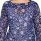 VIRO 3/4th Sleeves Boat Neck Georgette fabric Blue TOP for women