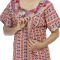 Red colour Geometric Design Printed Round  Neck Cotton Maternity Nighty For Ladies