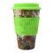 Eco Friendly Bamboo Fiber Cup With Silicone Lid & Sleeve, Green Auxer Printed - 400ml (14oz)