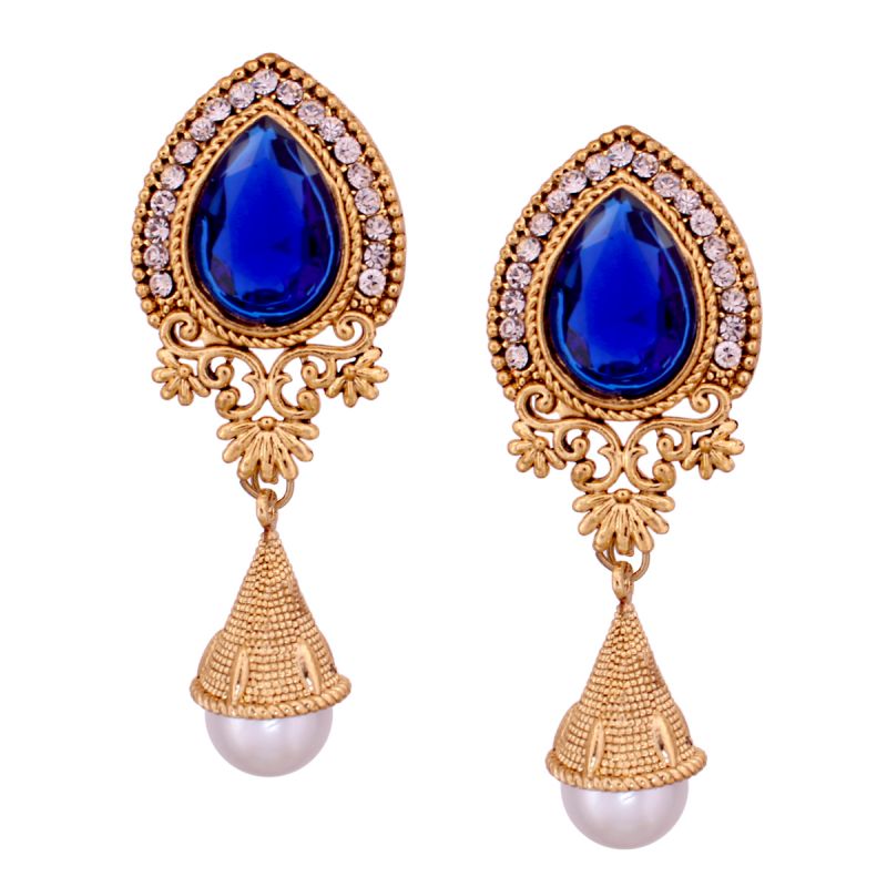Vendee Fashion Enticing Blue Gold Colour Drop Earrings Online Vendee Fashion Enticing Blue Gold Colour Drop Earrings Online