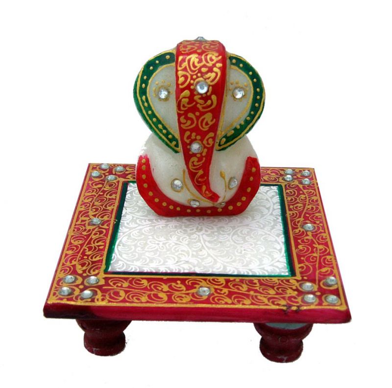 Buy Green And Red Marble Chowki Ganesh online