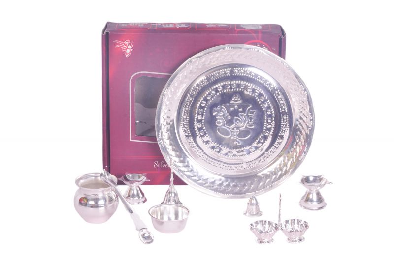 Buy Dynamic Store 9 pcs Silver coated Puja Set online