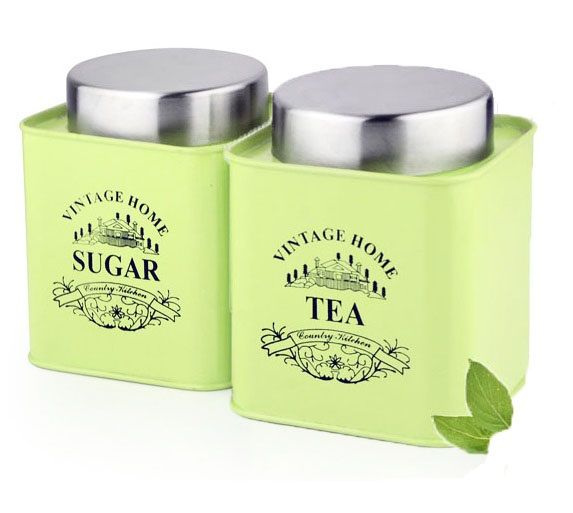 Buy Vibrant Green Color Square Tea & Sugar Canister online