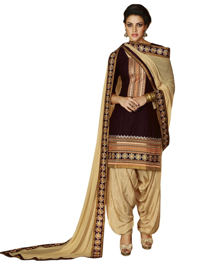 Buy Kvsfab Brown Cotton Cambric Salwar Kameez (KVSSK2756Jodha-2) Ideal for Diwali Gifts Online online