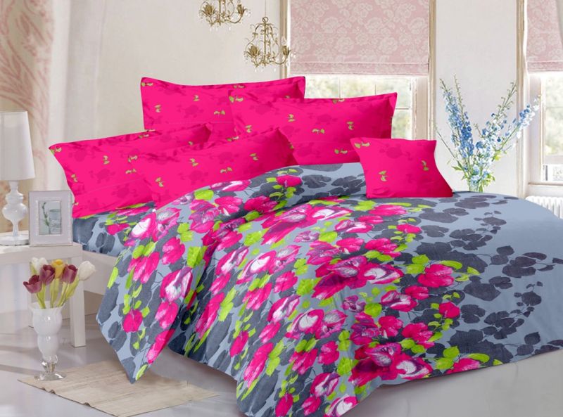 Buy Welhouse India Cotton Floral Pink Double Bedsheet with 2 Contrast Pillow Covers online