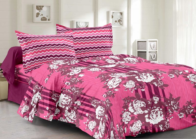 Buy Welhouse Cotton Floral Pink Double Bedsheet with 2 Contrast Pillow Covers online
