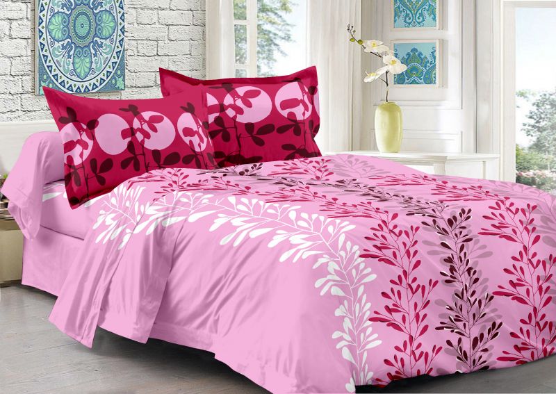 Buy Welhouse Pink & Natural Design Super Soft Cotton Double Bedsheet with 2 CONTRAST Pillow Cover online