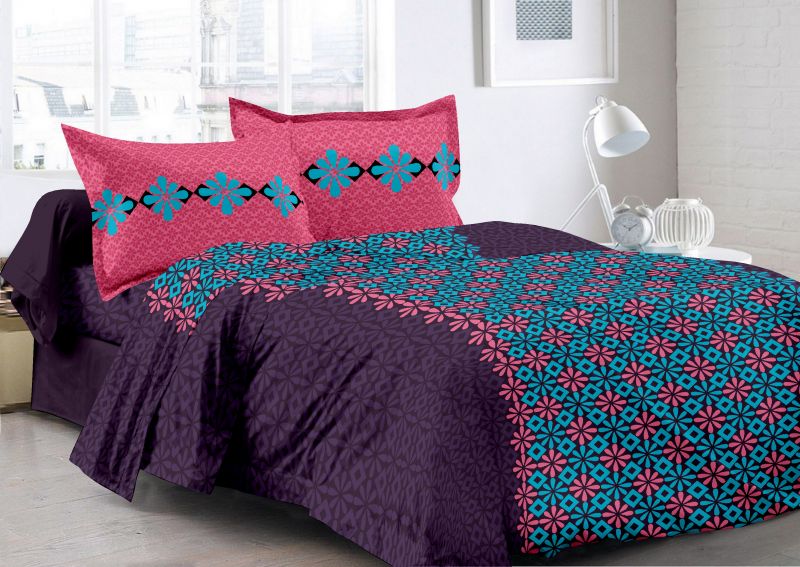 Buy Welhouse Purple & Abstract Design Eco-Friendly Cotton Double Bedsheet with 2 CONTRAST Pillow Cover online