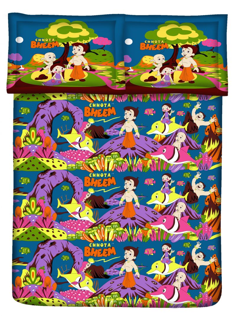 Buy Cartoon Print Double Bed Sheet With 2 Pillow Covers By Welhouse online