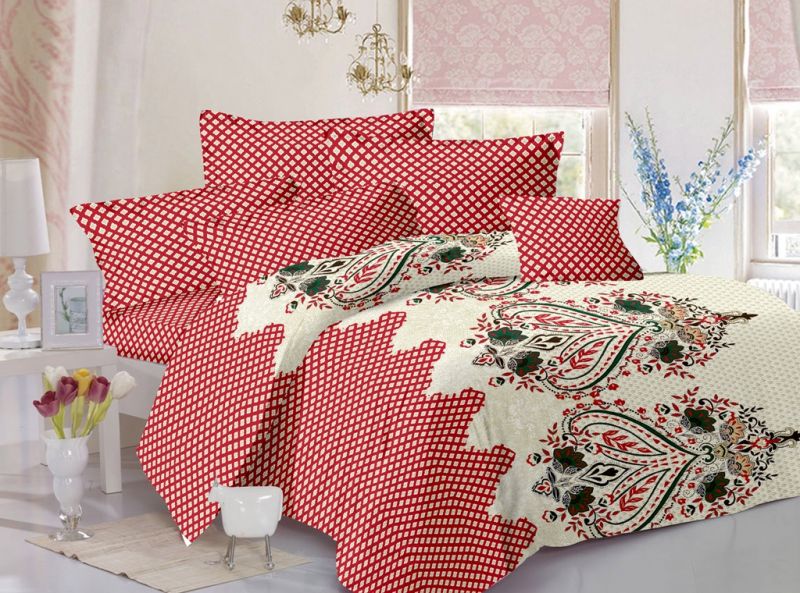 Buy Welhouse Cotton Traditional Blue Double Bedsheet with 2 Contrast Pillow Covers online