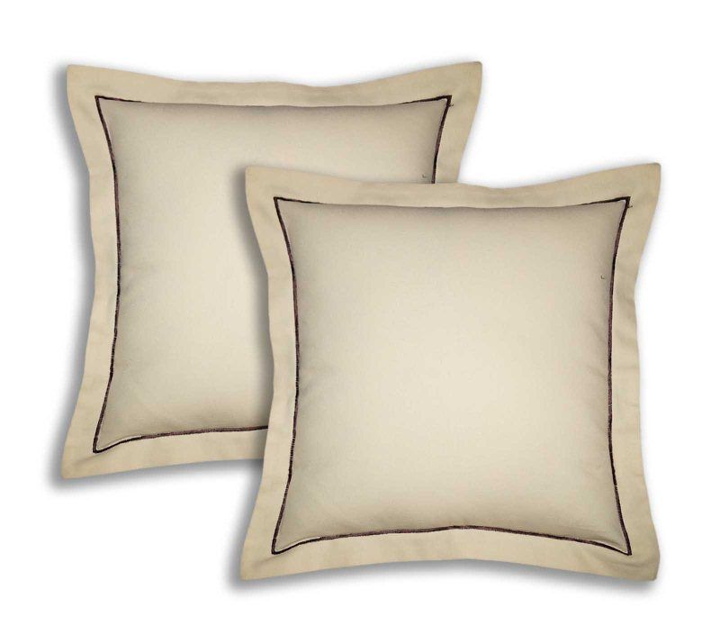 Buy Lushomes Cotton Half Panama Ecru Cushion Covers (pack Of 2) online