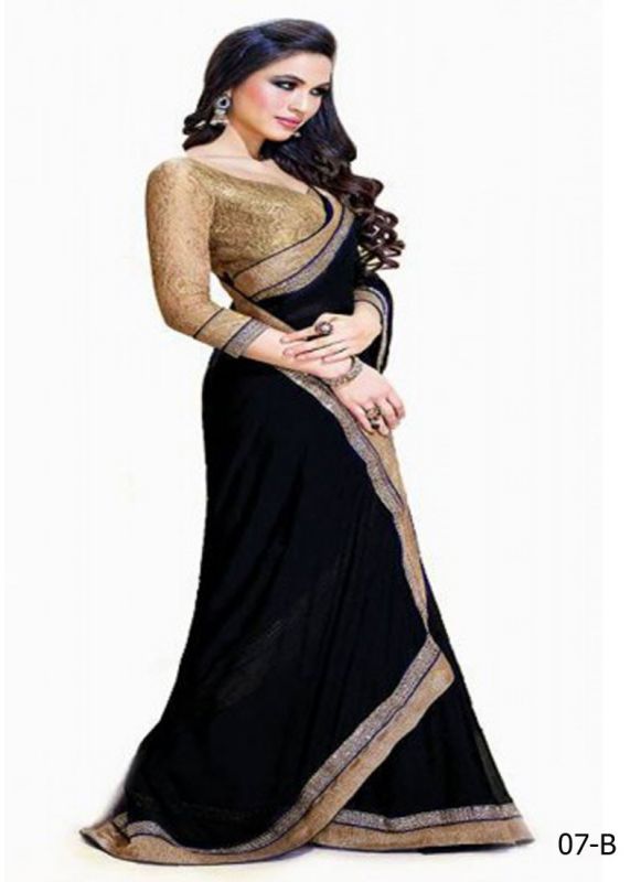 Buy Fashion Kanya Jai Ho Bollywood Black Chiffon Saree online