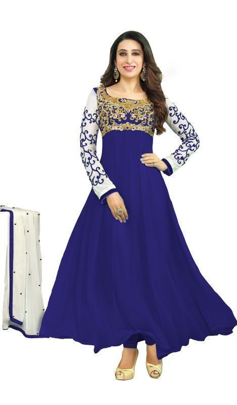 Buy Metroz Women's Dark Blue Georgette Karishma Designer Anarkali Salwar Suit online