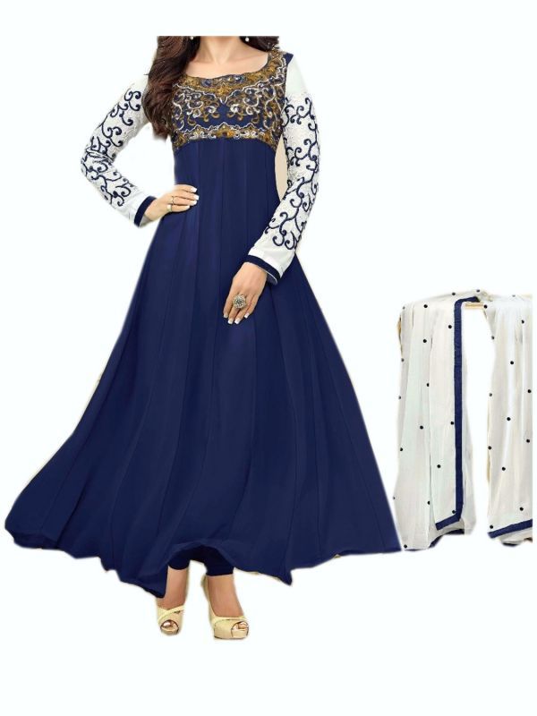 Buy Women's Blue Net Raw Silk Anarkali Dress Salwar Suit Ufs1052 online