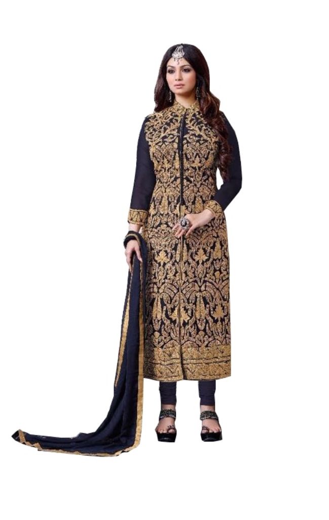 Buy Multi Retail Blue Embroidered Georgette Unstitched Dress Material With Dupatta online