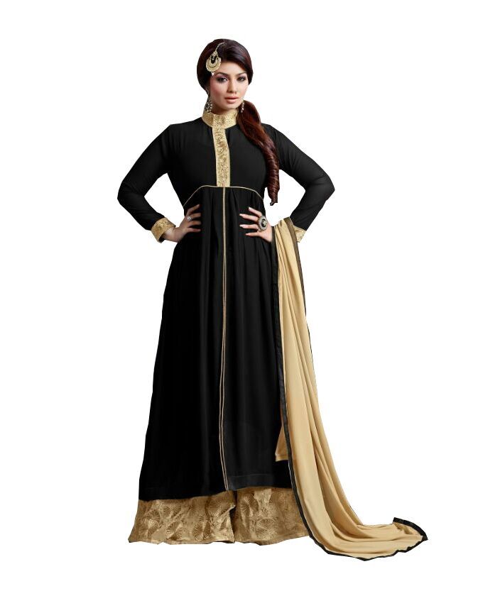 Buy Multi Retail Black Embroidered Georgette Unstitched Dress Material With Dupatta online