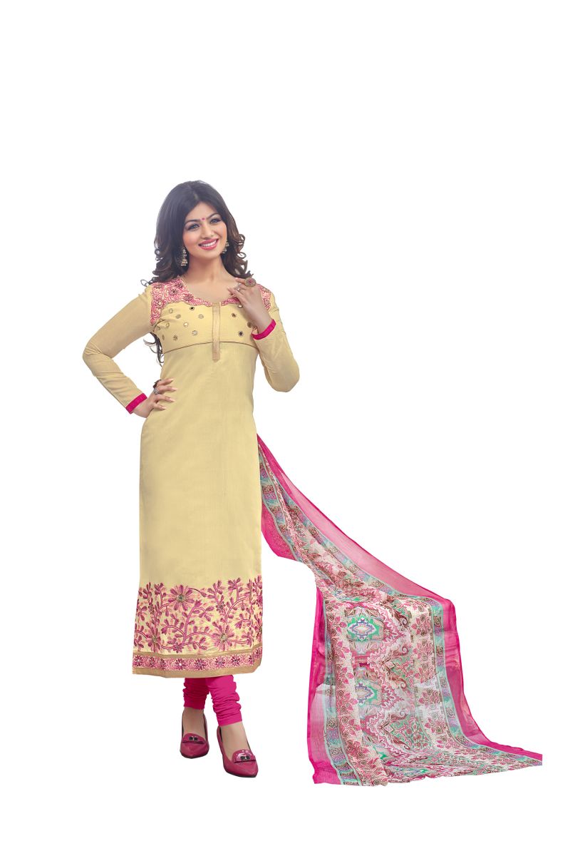 Buy Multi Retail Beige Embroidered Chanderi Unstitched Dress Material With Dupatta_b797dlsf650sn online