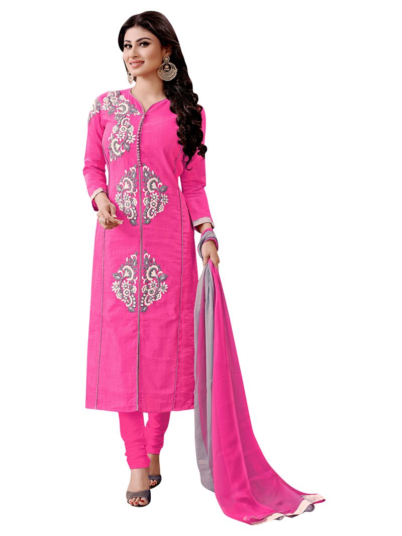 Buy Multi Retail Pink Embroidery Pure Cotton Unstitched Designer Dress With Dupatta_c284dlmon1013sa online