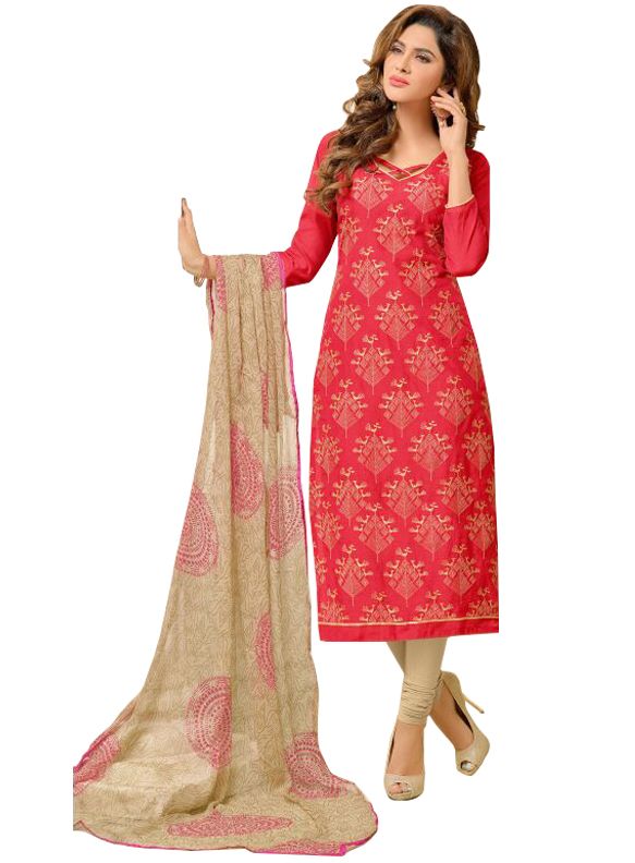 Buy Multi Retail Red Embroidered Chanderi Unstitched Dress Material With Dupatta_c618dlsf884sn online