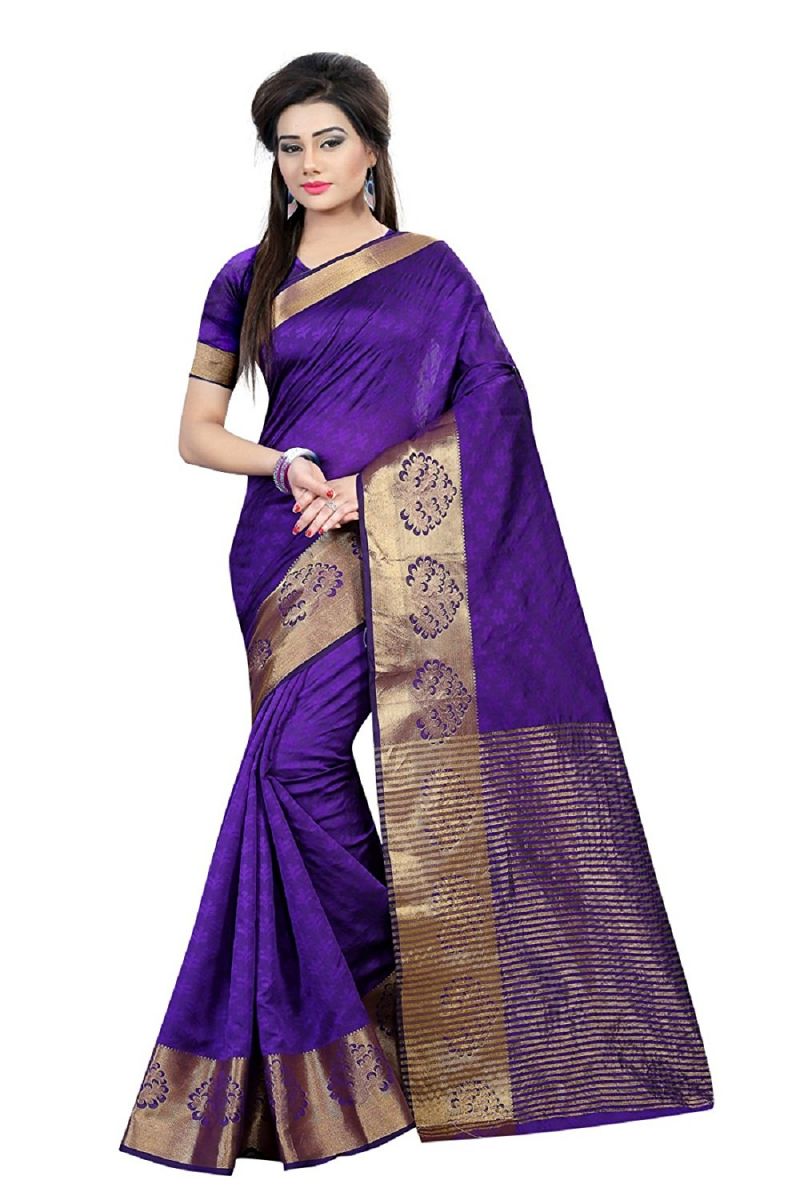 Buy Multi Retail Purple Art Silk Party Wear Jacquard/ Self Design Saree With Unstitched Blouse _c671se545sa online