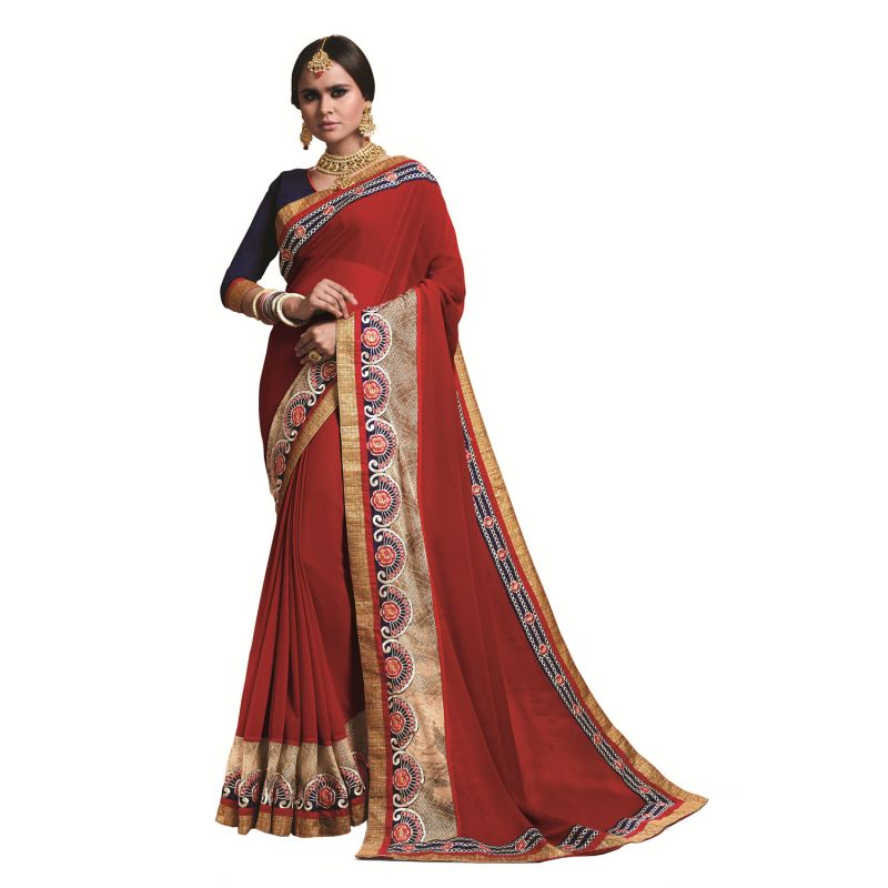 Buy Ridham Fashions Multi Color Georgette Designer Saree online