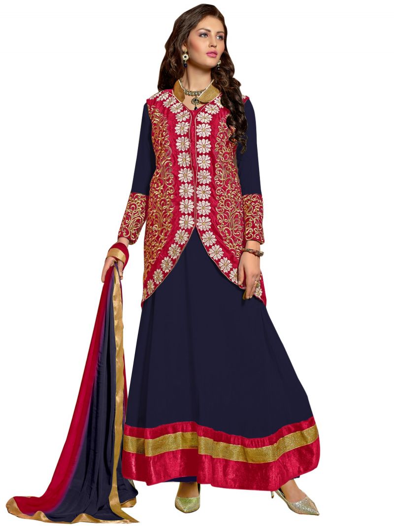 Buy Shree Vardhman Blue Faux Georgette Unstitched Salwar Suit Dress Material online