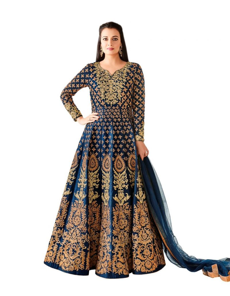 Buy Style Amaze Pretty Designer Blue Color Embroidered Work Anarkali Taffeta Suit (code -4446bk4003) online