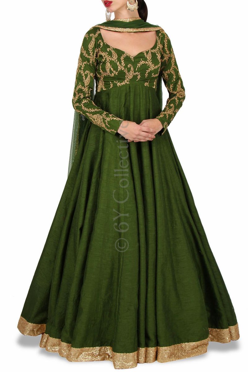 Buy Style Amaze Stunning Embroidered Green Color Banglori Silk Suit- online