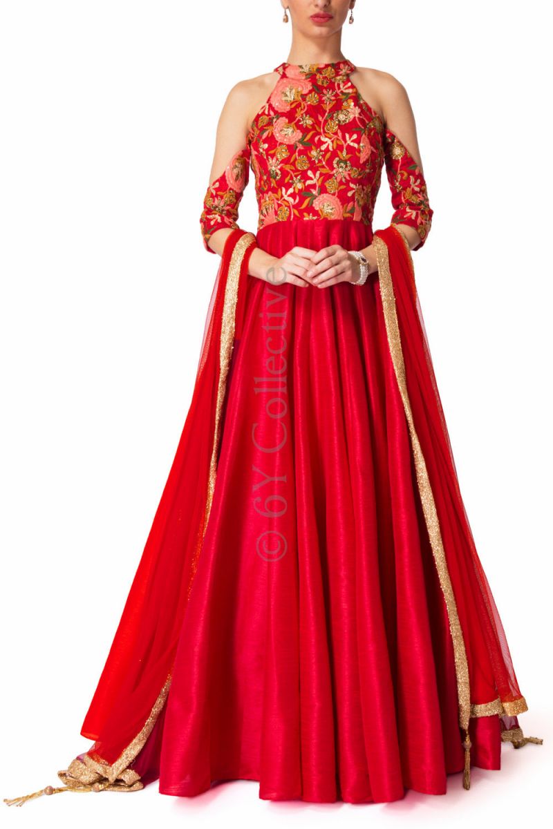 Buy Style Amaze Embellished Red Color Banglori Silk Embroidered  Suit online