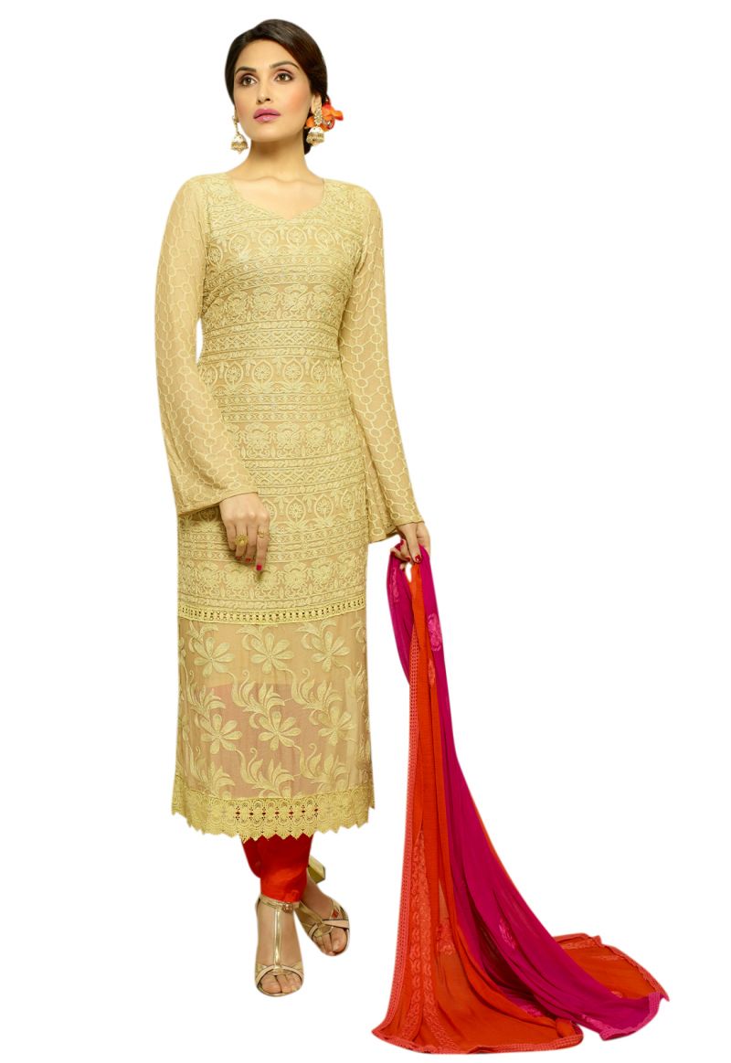 Buy Pushty Fashion Cream colour other georgette Semistitched Dress Materials online