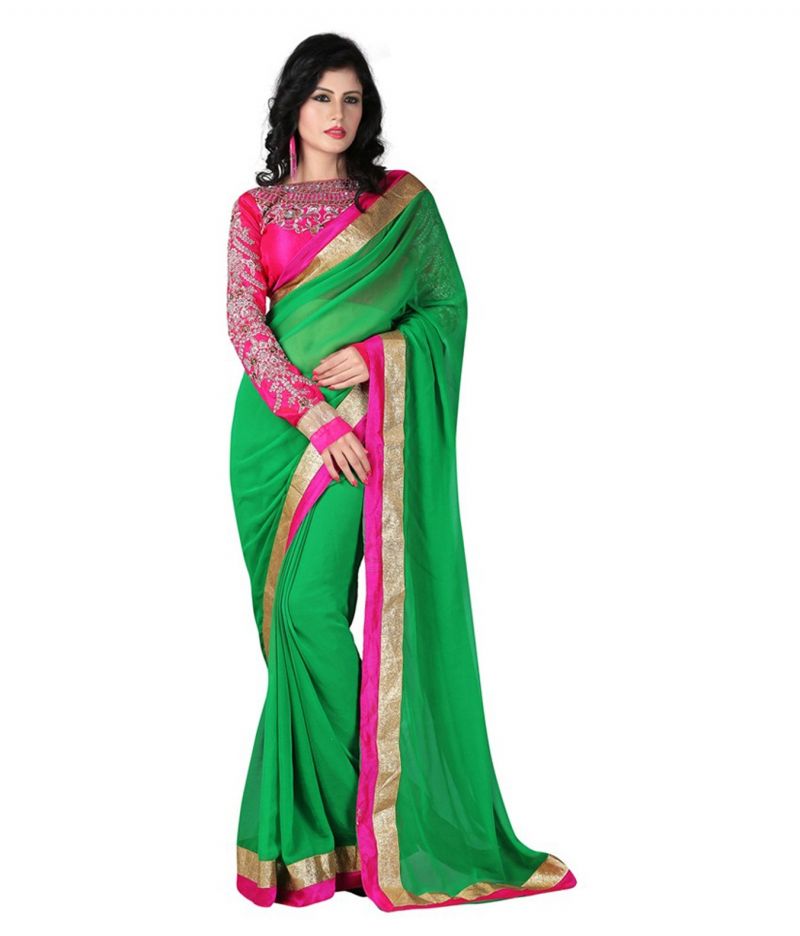 Buy Fabkaz Women Chiffon Green Colour Embroidey Designer Saree - (code - Fks021) online