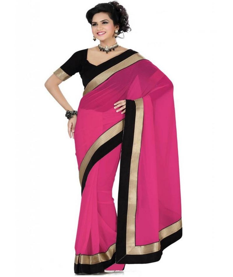 Buy Fabkaz Women Chiffon Pink Colour Lace Broder Work Designer Saree online