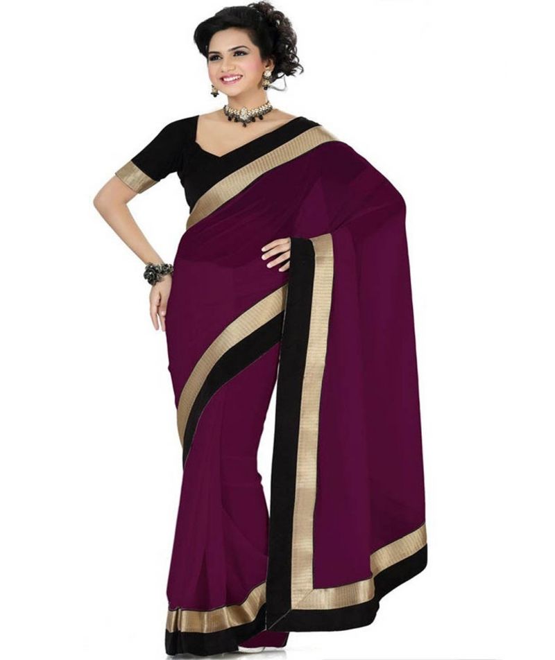 Buy Fabkaz Women Chiffon Purple Colour Lace Broder Work Designer Saree online