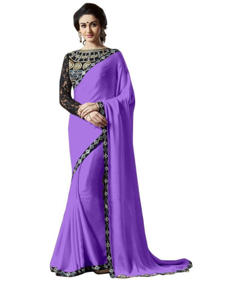 Buy Fabkaz Women Satin Chiffon Purple Colour Lace Broder Work Designer Saree online