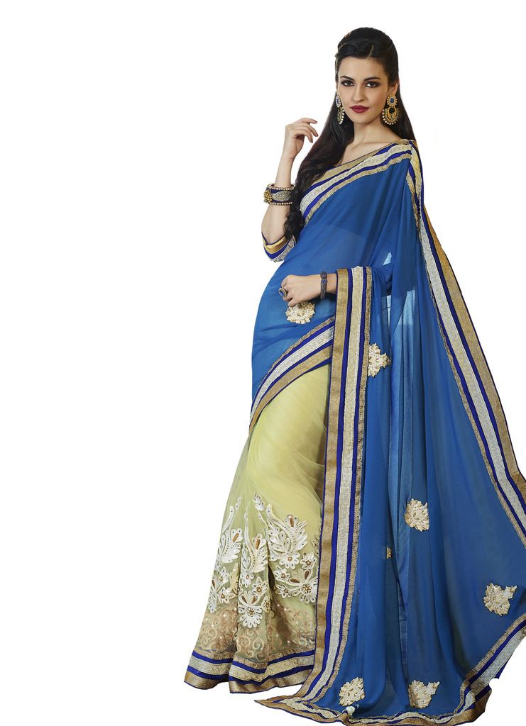 Buy Vipul Heavy Embroidered Full Sleeve Blouse With Half & Half Net & Art Silk Saree online