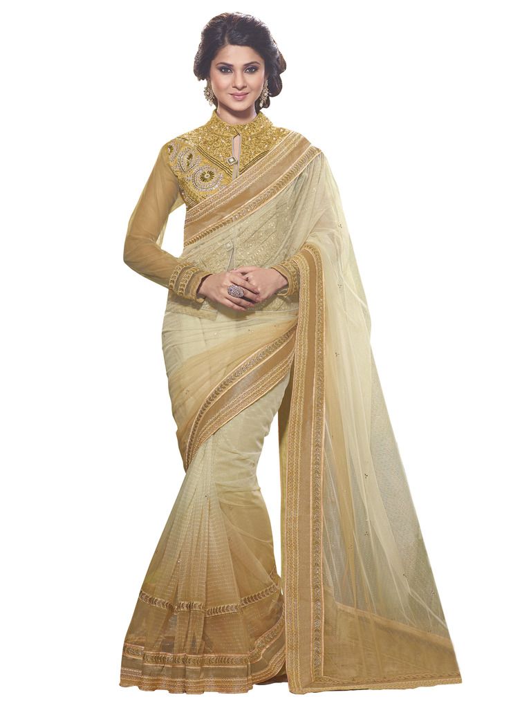 Buy Vipul Heavy Embroidered Full Sleeve Koti Jacket Style Blouse With Jacquard Net Saree online