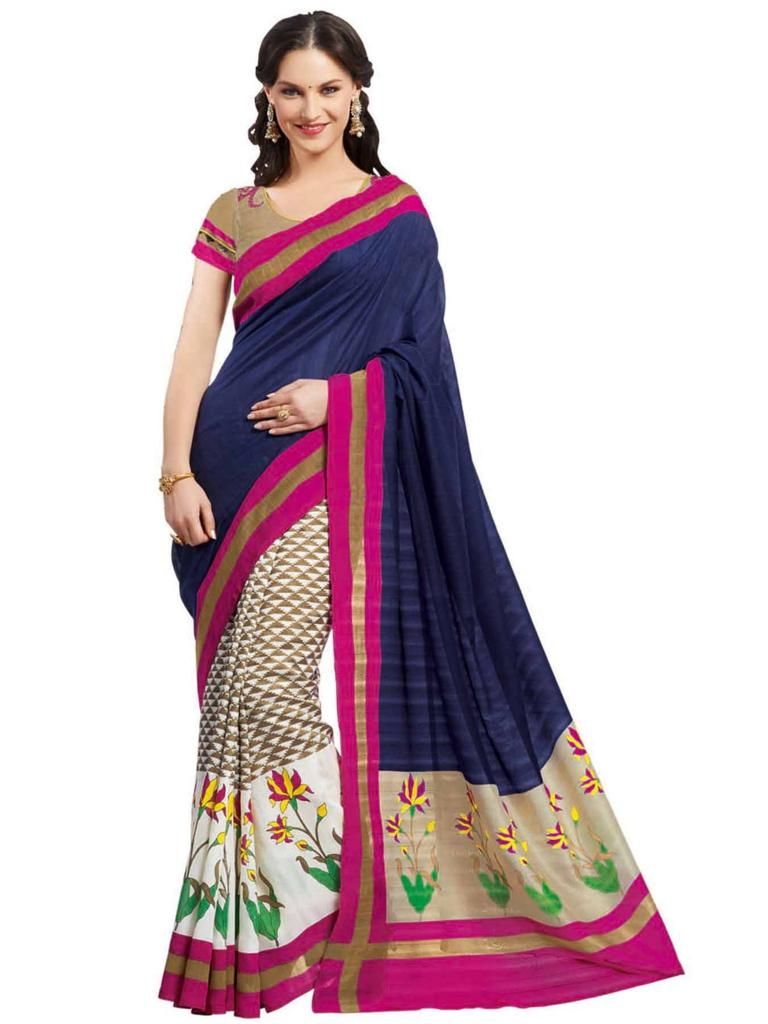 Buy Vipul Branded Designer Bhagalpuri Silk Catalog Saree With Embroidered Blouse online