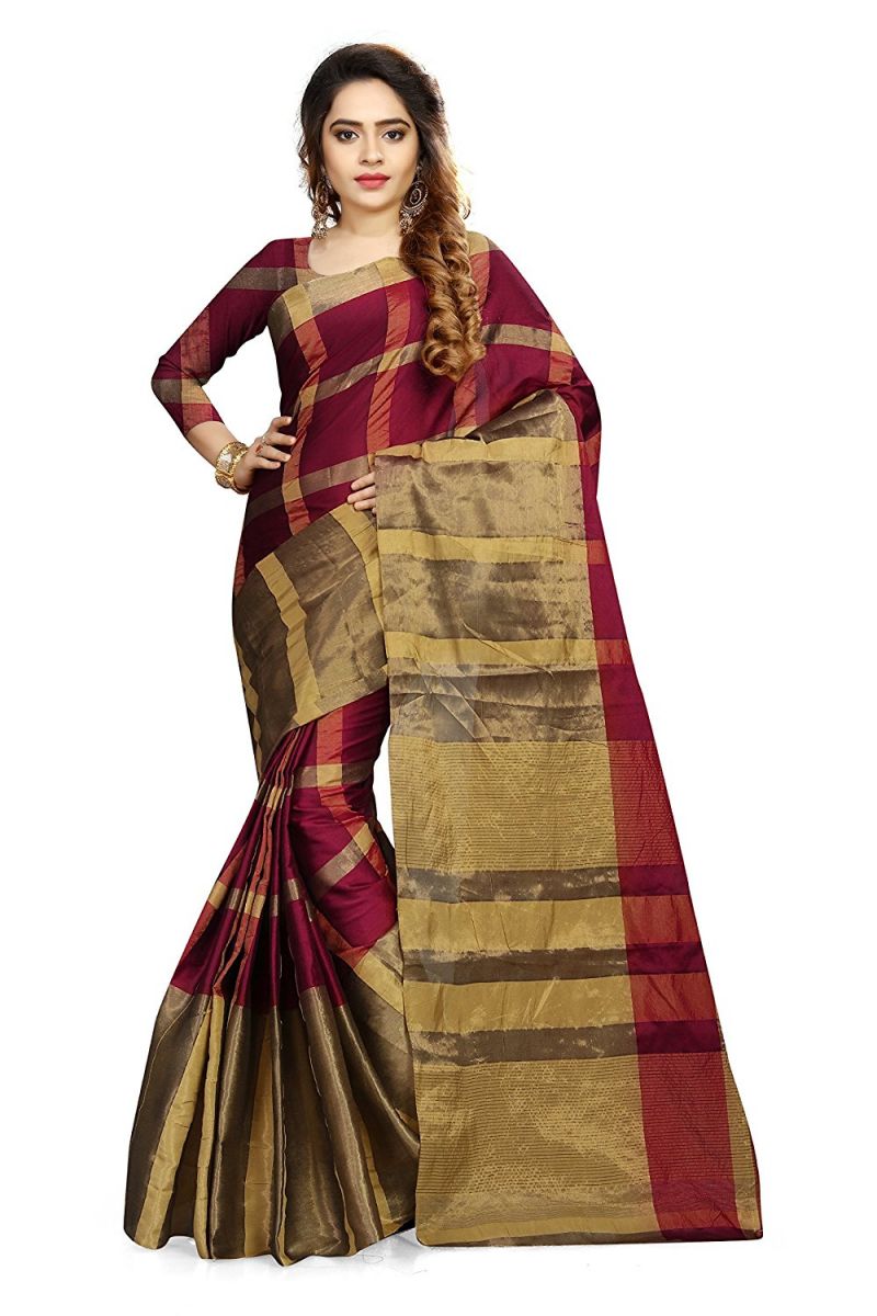 Buy Ruchika Fashion Women's Cotton Silk Saree With Blouse Piece Material.(code-aashiqee_maroon) online