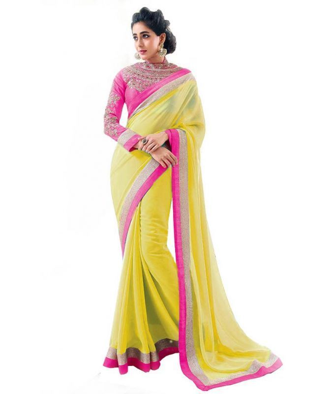 Buy Kalazone Yellow Faux Georgette Party Wear Saree - (product Code - S11819_s3) online