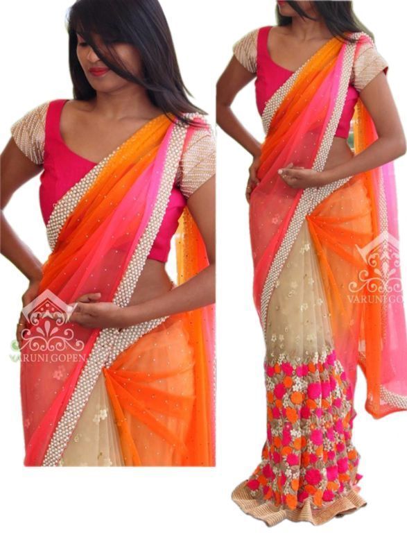 Buy Try N Get's Multi Color Net Fancy Designer Saree (product Code - Tng-sjnx-nx-40) online