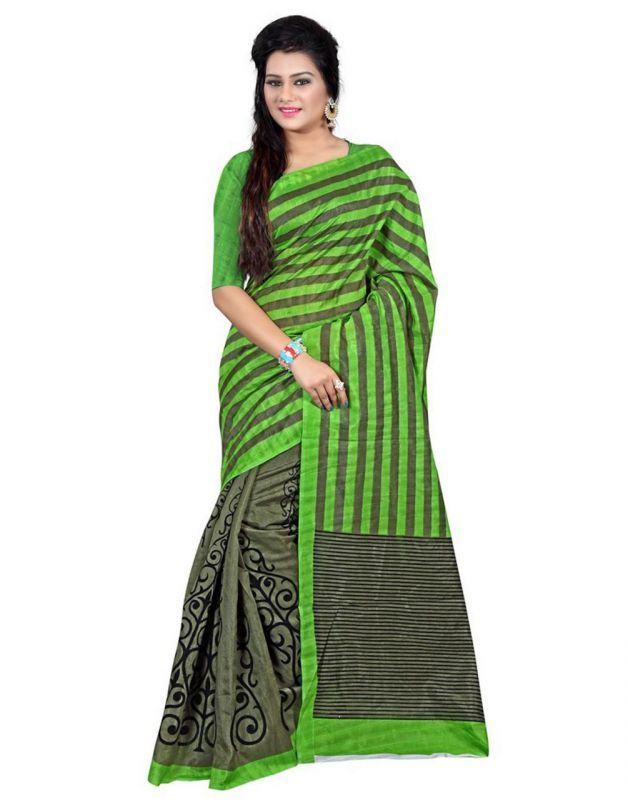 Buy 7n7 Bhagalpuri Saree Silk Printed (black&green) online