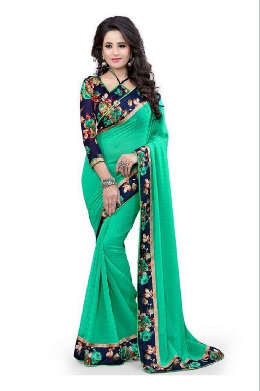 Buy Pushty Fashion Light Green Lace Work Dani Saree Z-241 online