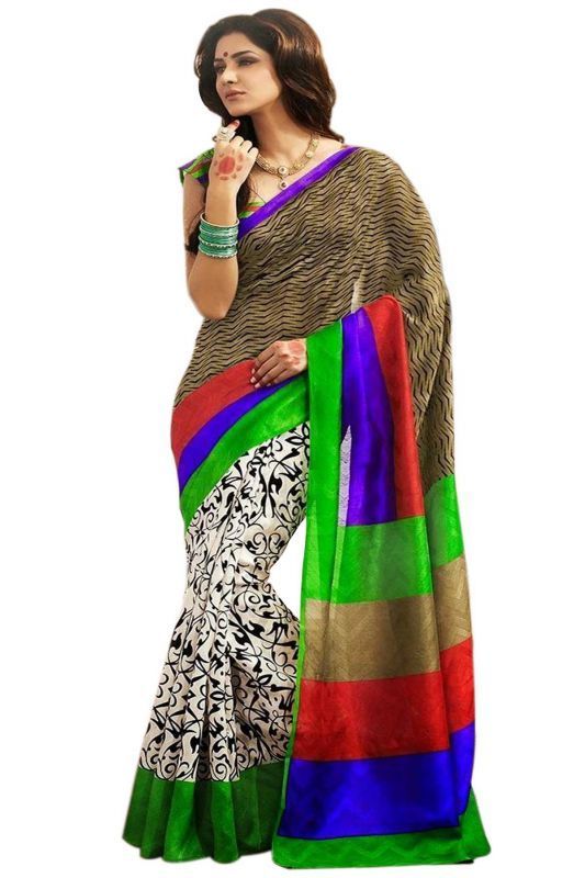 Buy Chigy Whigy Multicolor Bhagalpuri Silk Traditional Sarees With Blouse Piece online