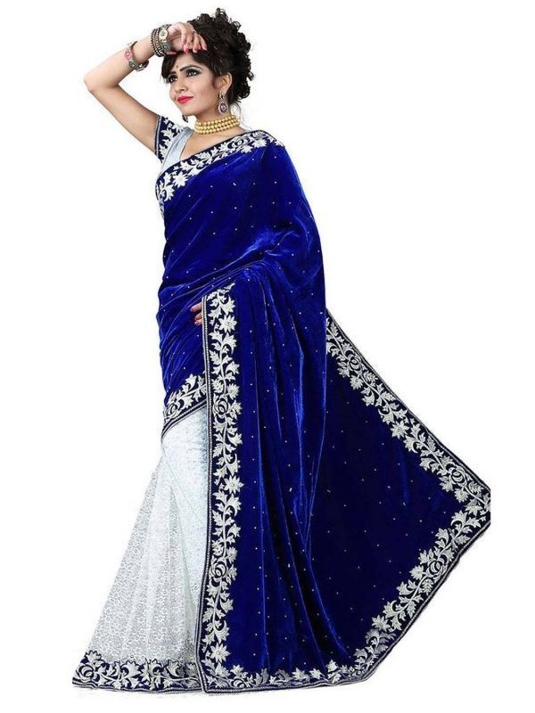 Buy Shubahm Blue And White Designer Saree - Sc_33 online