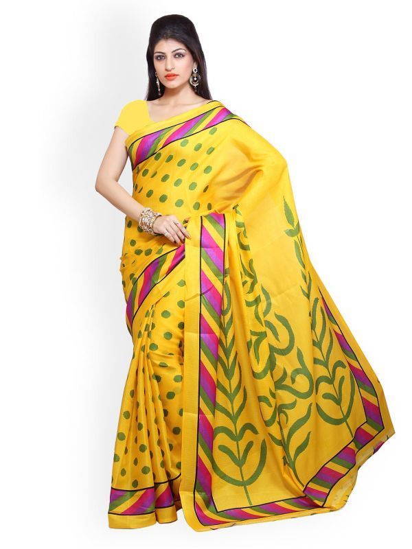 Buy Styloce Yellow Bhagalpuri Art Silk Saree online