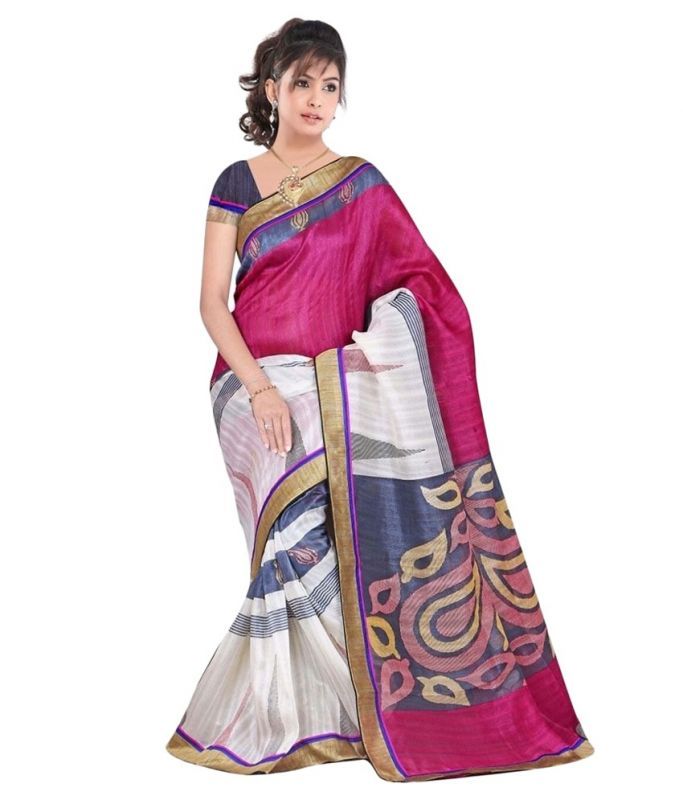 Buy Patij Fashion Bhagalpuri Printed Pink Silk Saree online