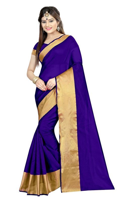 Buy Mahadev Enterprises Blue Color Cotton Silk Saree With Unstitched Blouse Pics Akm03 online